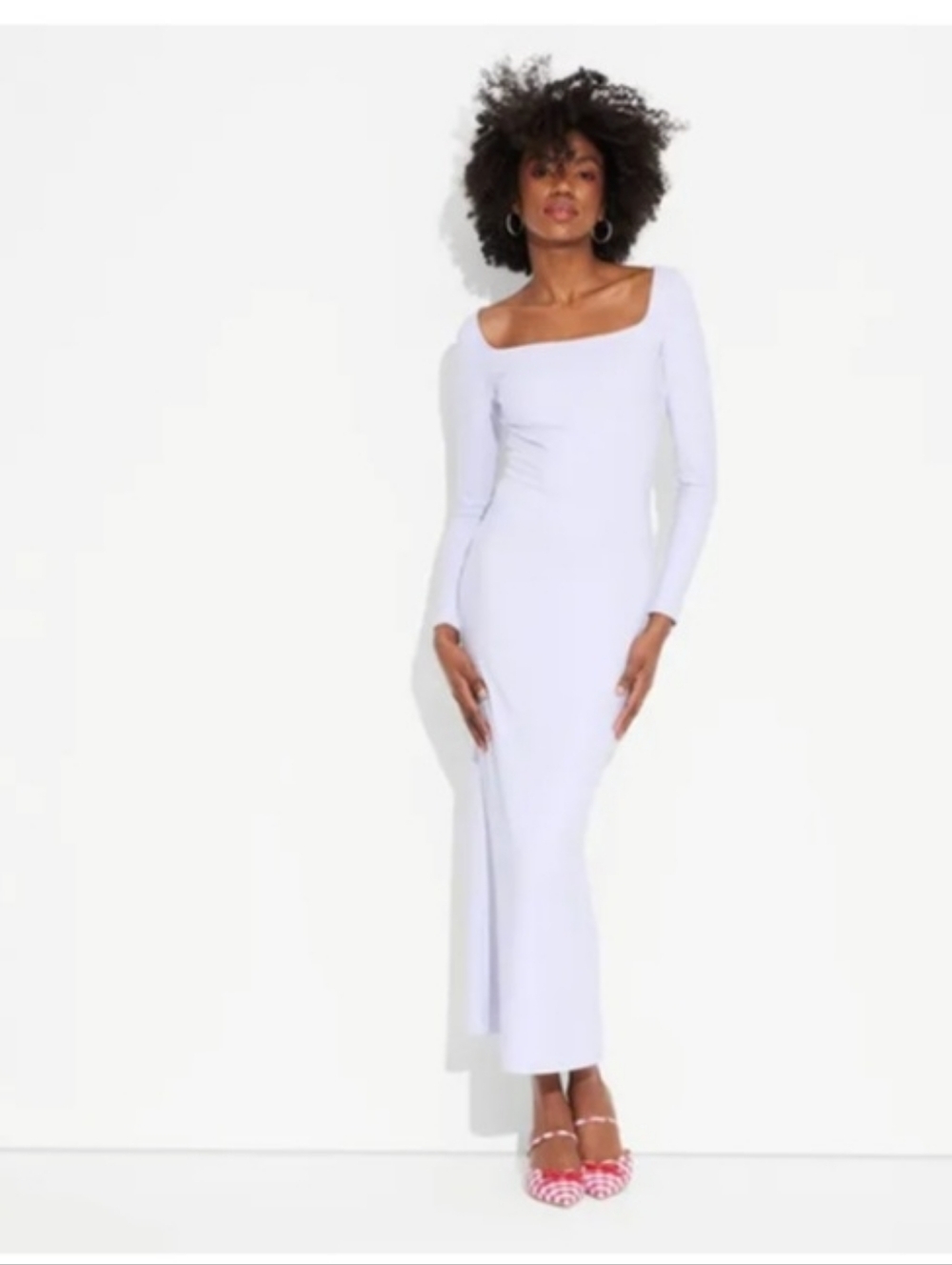 Long Sleeve Square Neck Light Pale Blue Dress